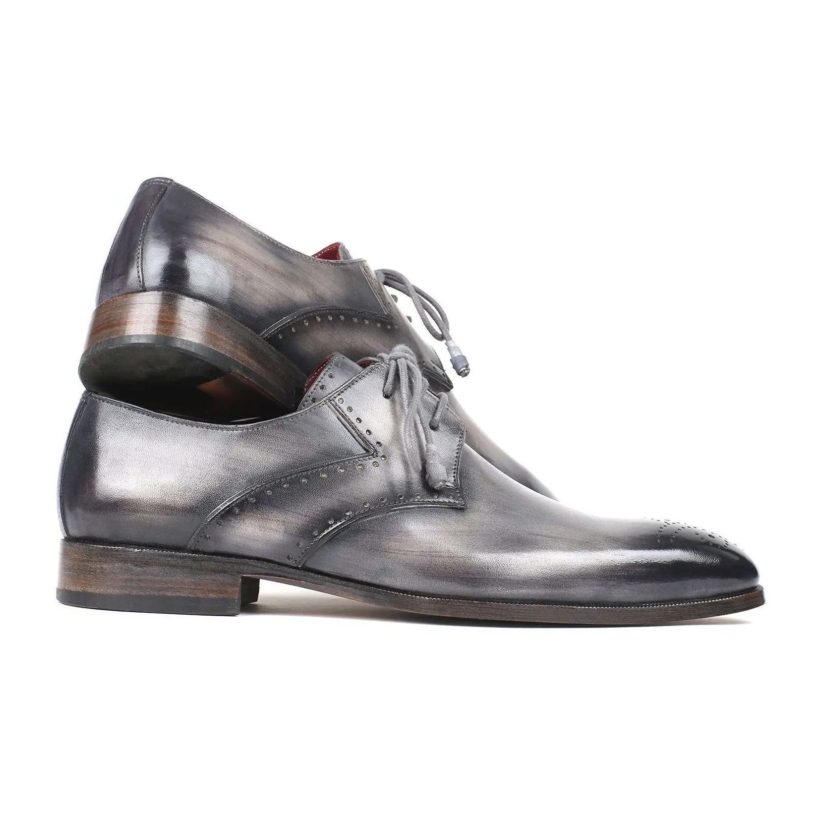 Paul Parkman Handmade Designer Shoes Men's Gray Medallion Toe Derby Oxfords (PM5861)